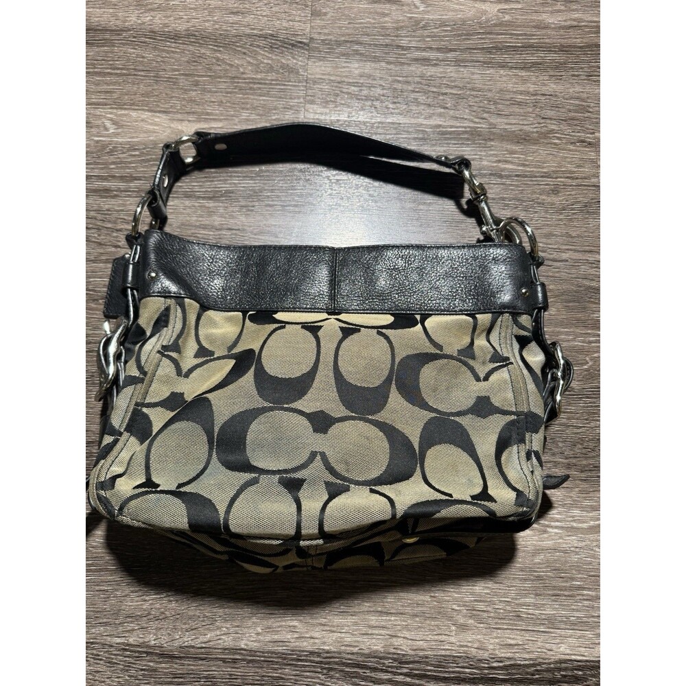 Coach Zoe Hobo Handbag Gray Black Monogram